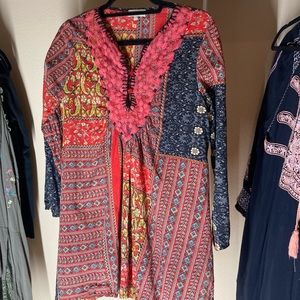 Vellzera Red Bohemian Style Tunic dress - S